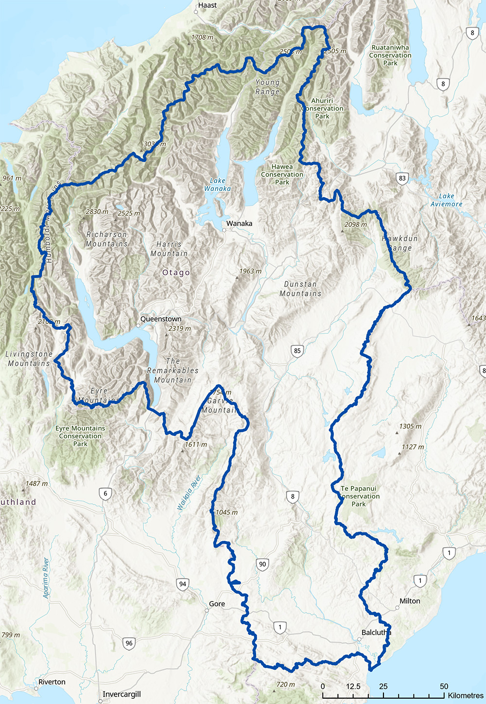 map of the Clutha Mata-au main stem fmu showing boundaries