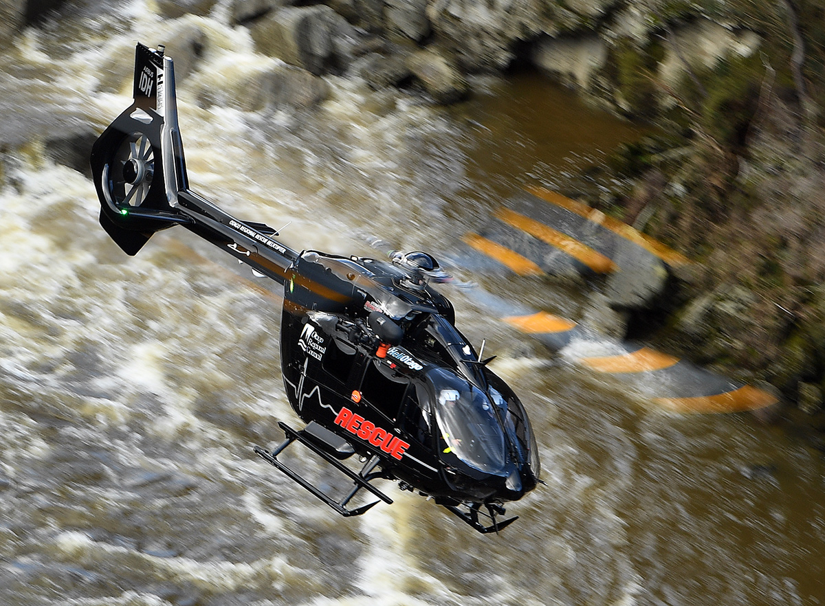 The Otago Rescue Helicopter Trust Airbus H145 twin-engine helicopter in flight.