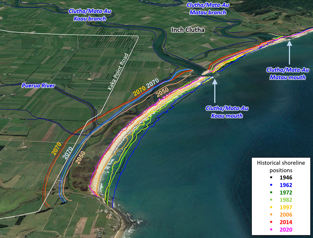 Clutha delta map of erosion with key.