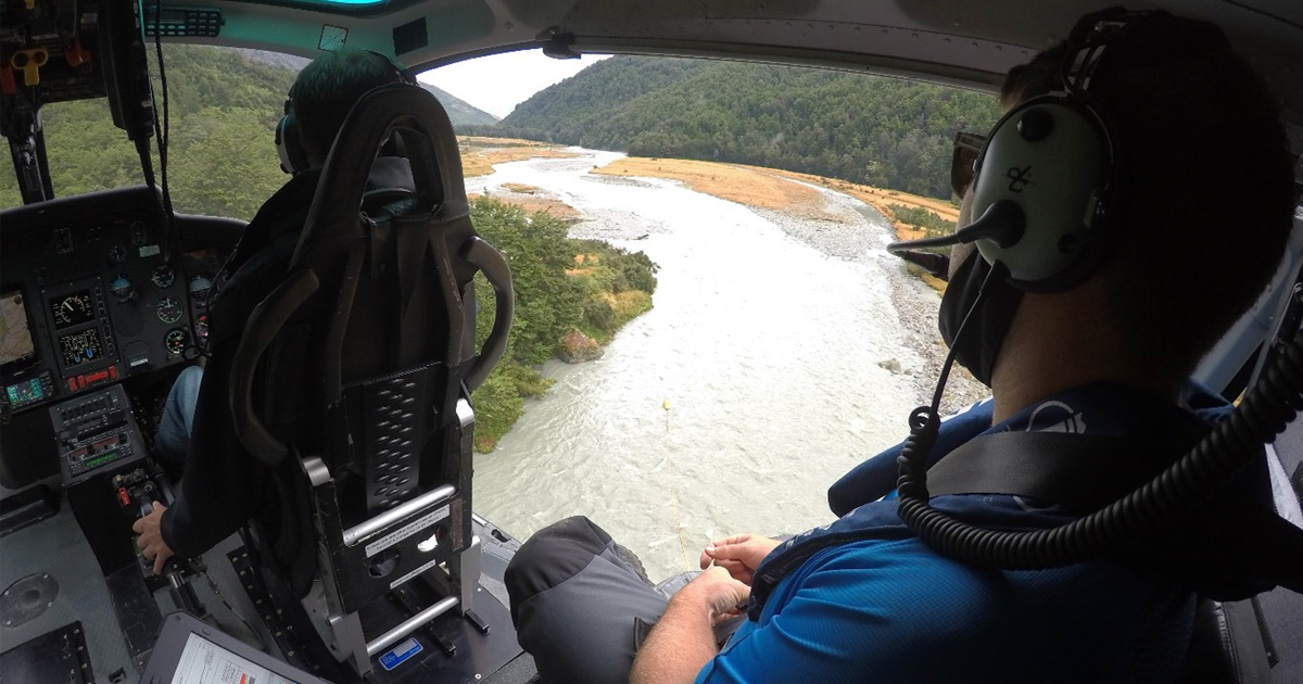 West Coast flooding view from a helicopter.