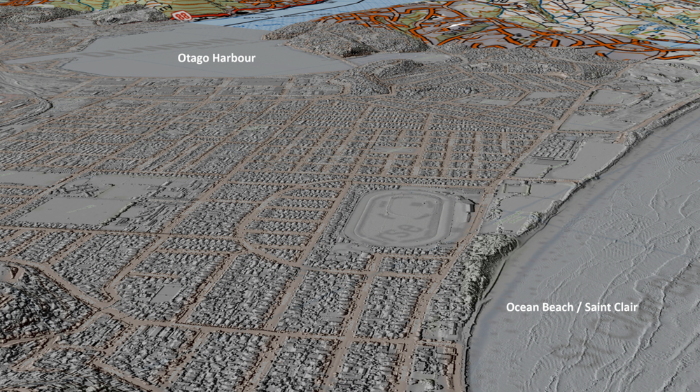 The Lidar 3D Image, Looking North Across Dunedin’S Beaches And South Dunedin Toward The Harbour