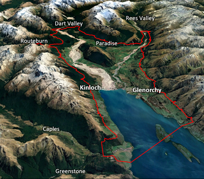 Natural hazards area encompasses the Head of Lake Wakatipu, including Glenorchy, Kinloch, and the surrounding rural Dart and Rees Valleys, Paradise, and Greenstone areas.