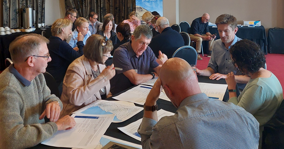 A group discussion session at the Oamaru Opera House.