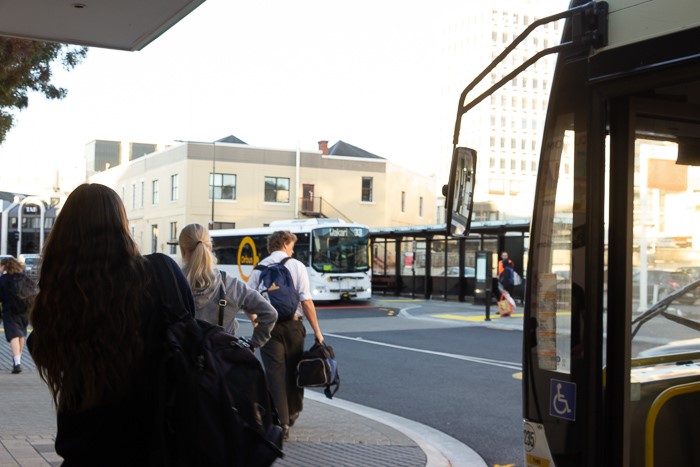 Dunedin Bus Hub and bus passengers