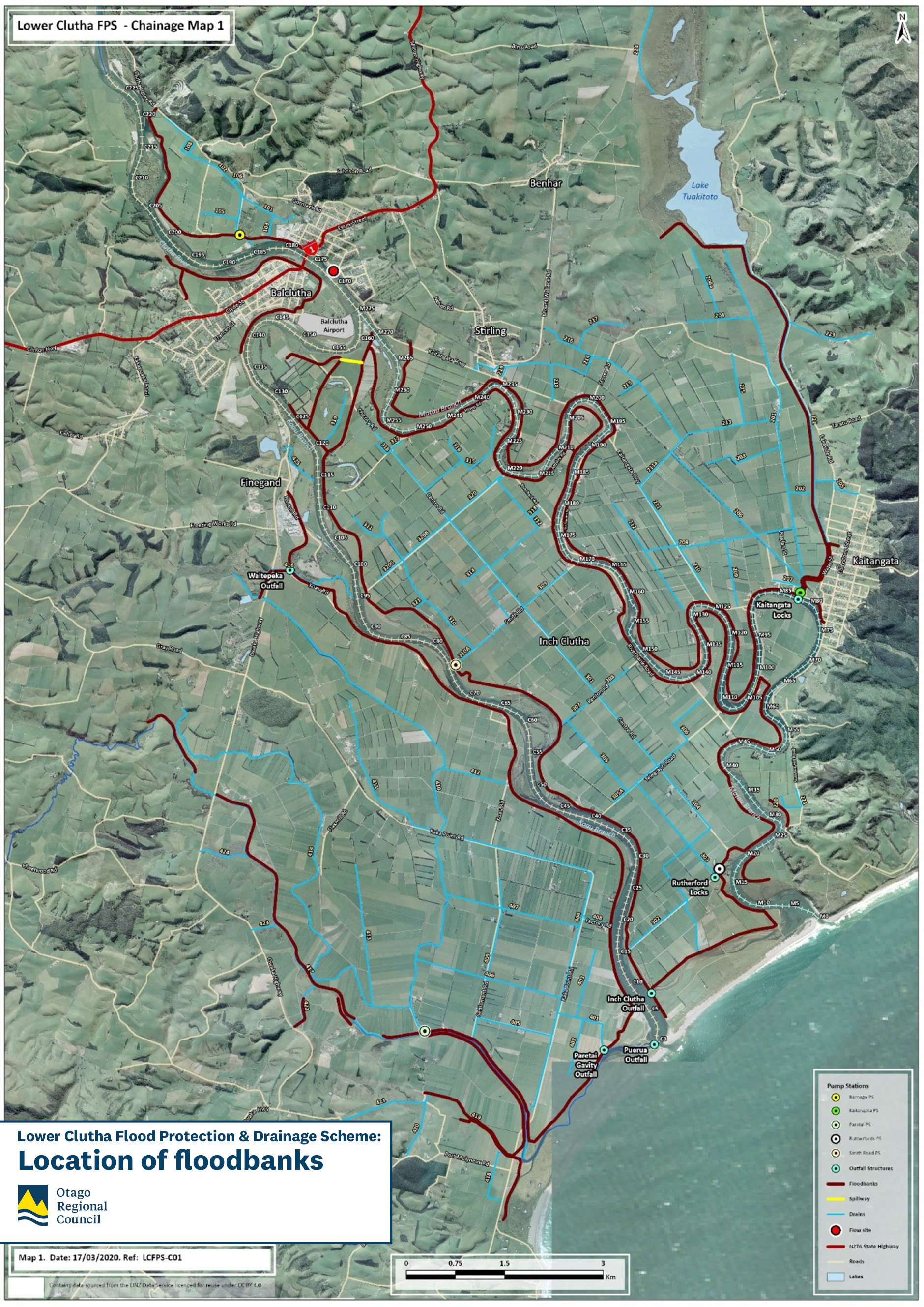 Location of floodbanks - Lower Clutha