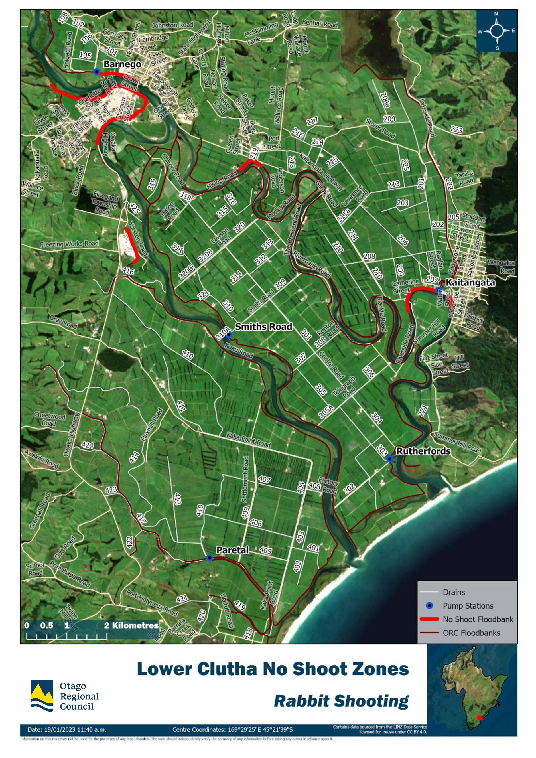 Lower Clutha No Shoot Zones Map - Rabbit Shooting