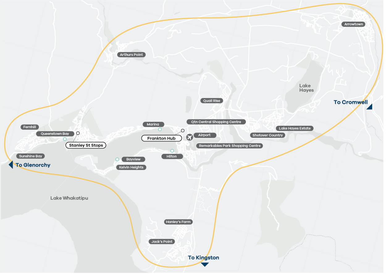 Figure 3 — map showing the geographical area the Queenstown Public Transport Business Case covers.