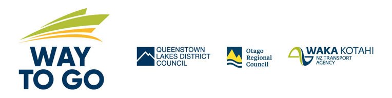 Way to Go group logo (Queenstown Lakes District Council, Otago Regional Council, Waka Kotahi NZ Transport Agency)