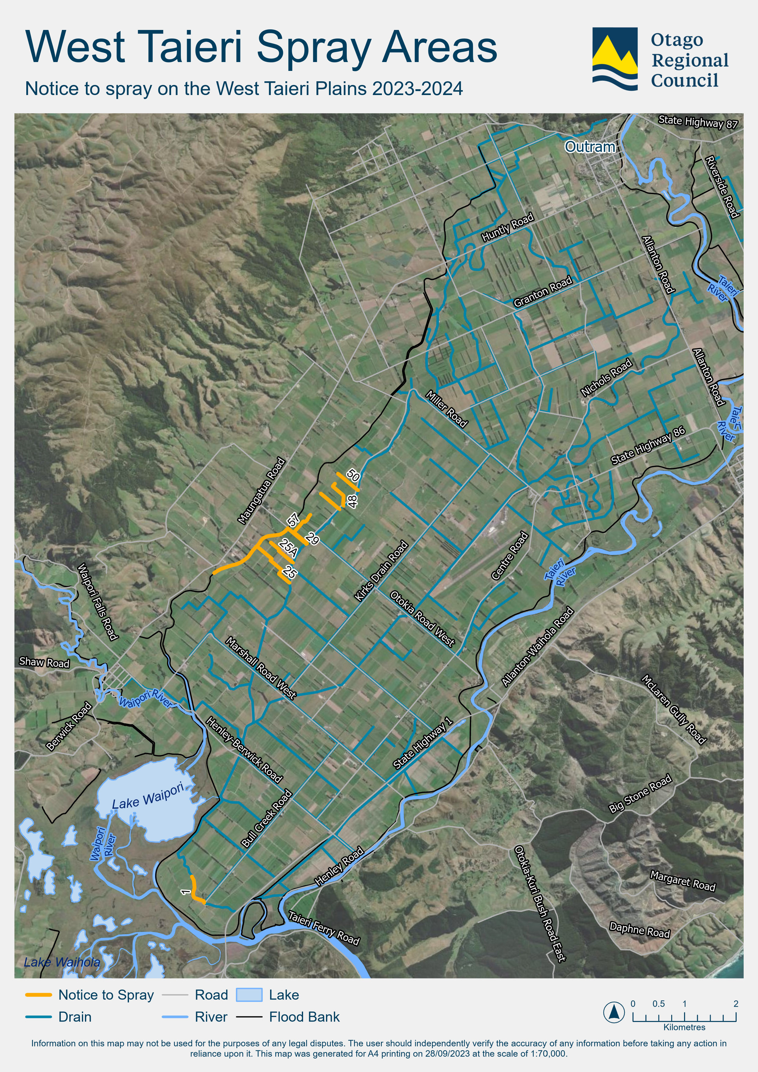 West Taieri spray areas map.