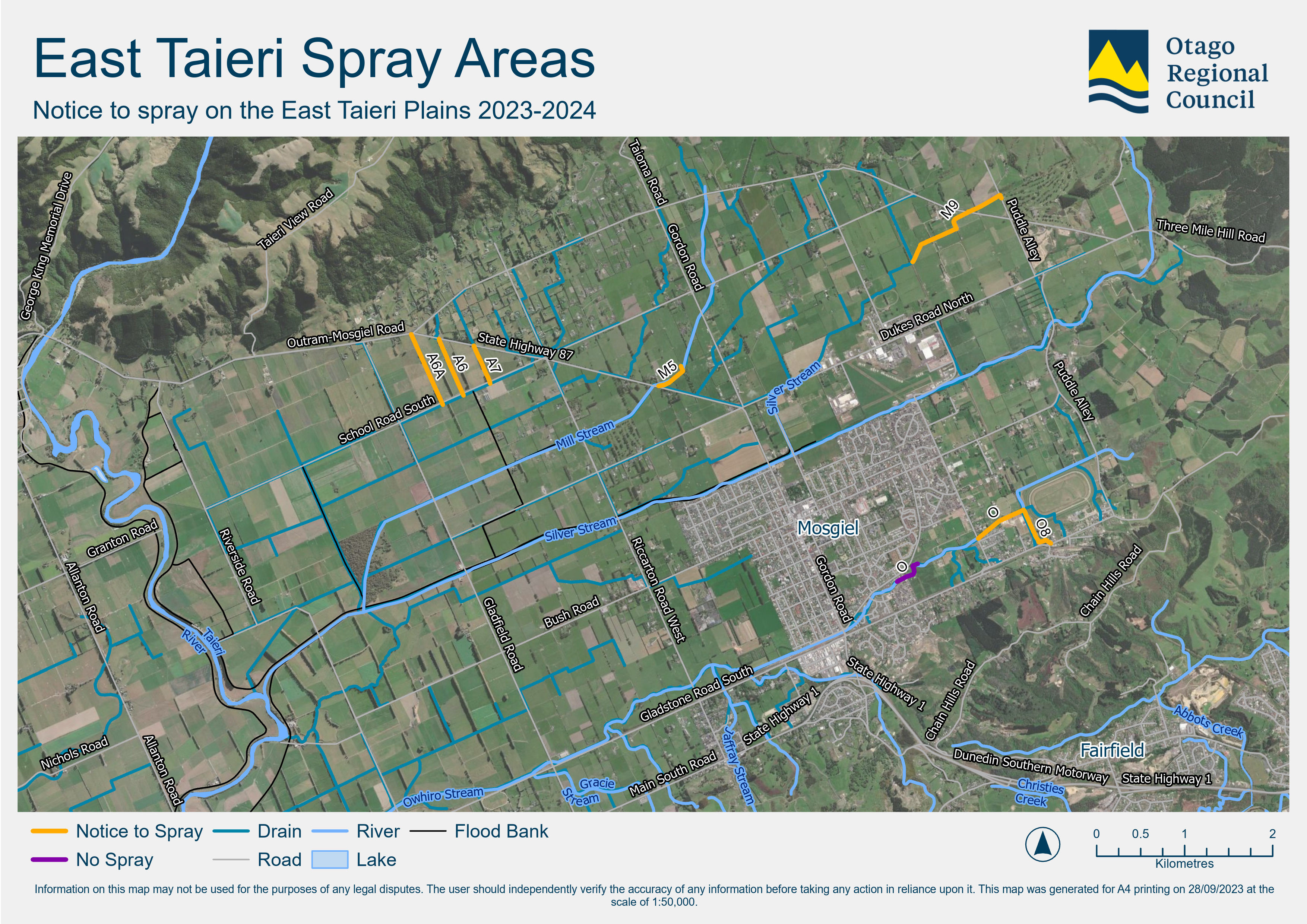 East Taieri spray areas map.