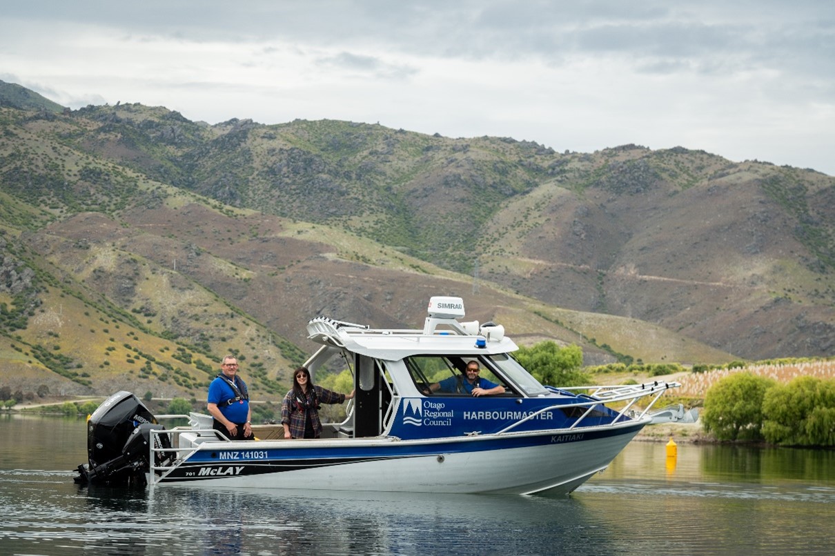 Harbourmaster and team patrolling Lake Dunstan on the vessel Kaitiaki