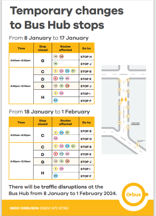 Poster detailing traffic disruptions at the bus hub