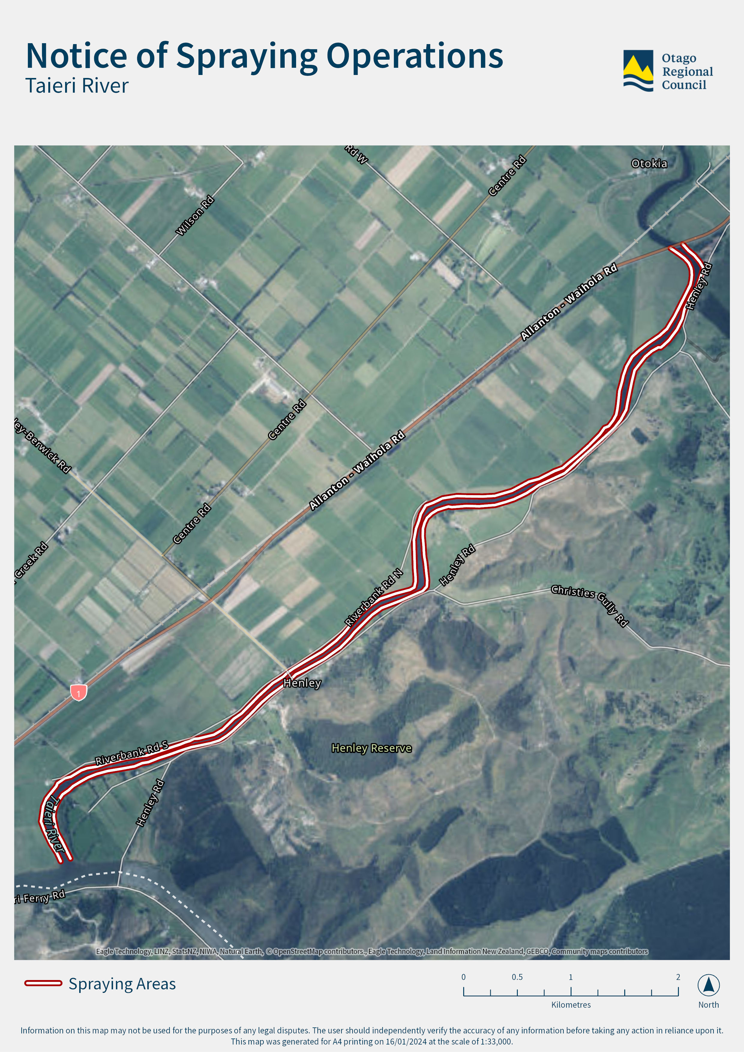 Map of spraying operations - Taieri