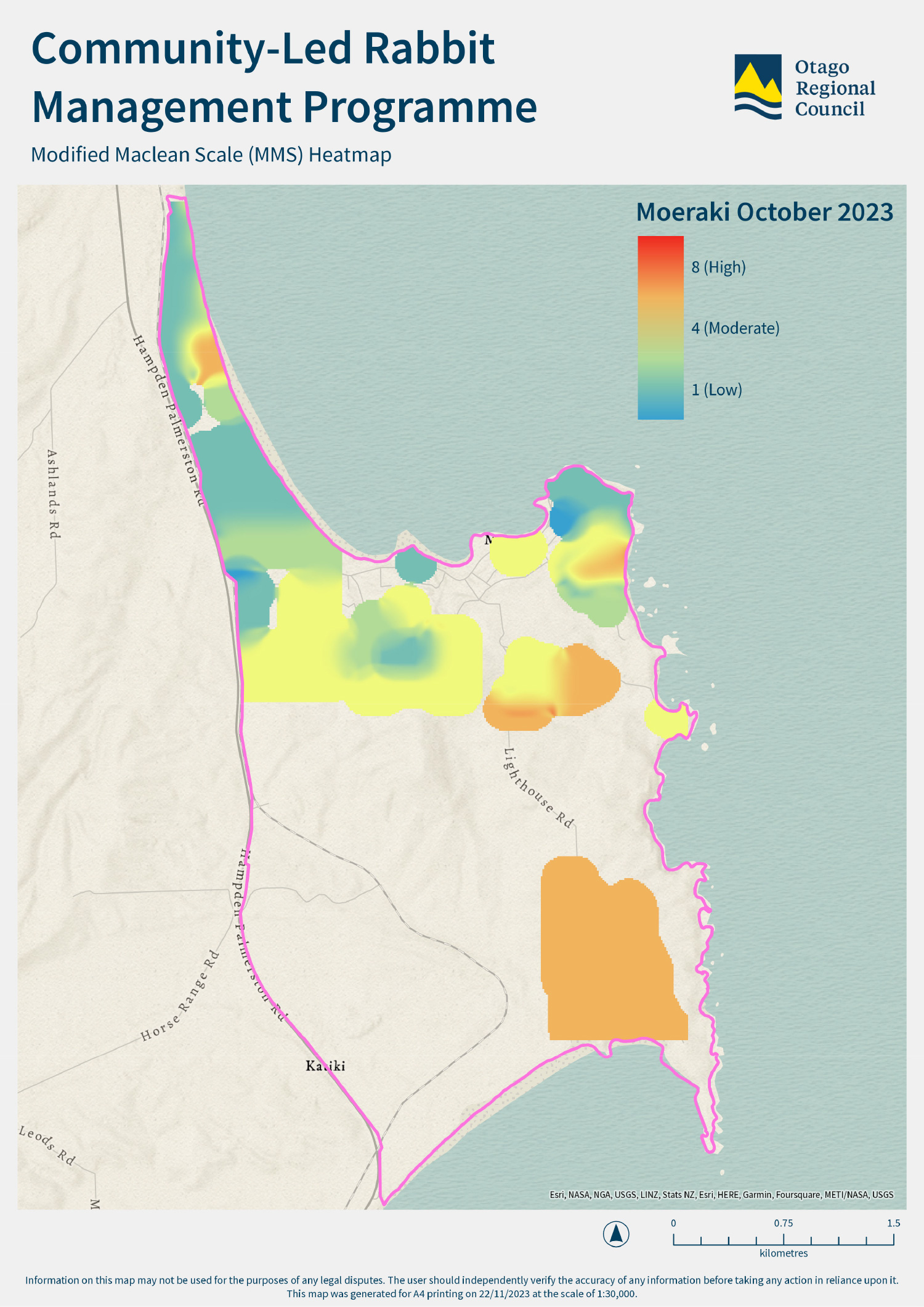 Map 1: Moeraki Rabbit Heat map (October 2023)