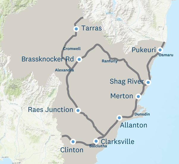 Map showing stock effluent disposal sites