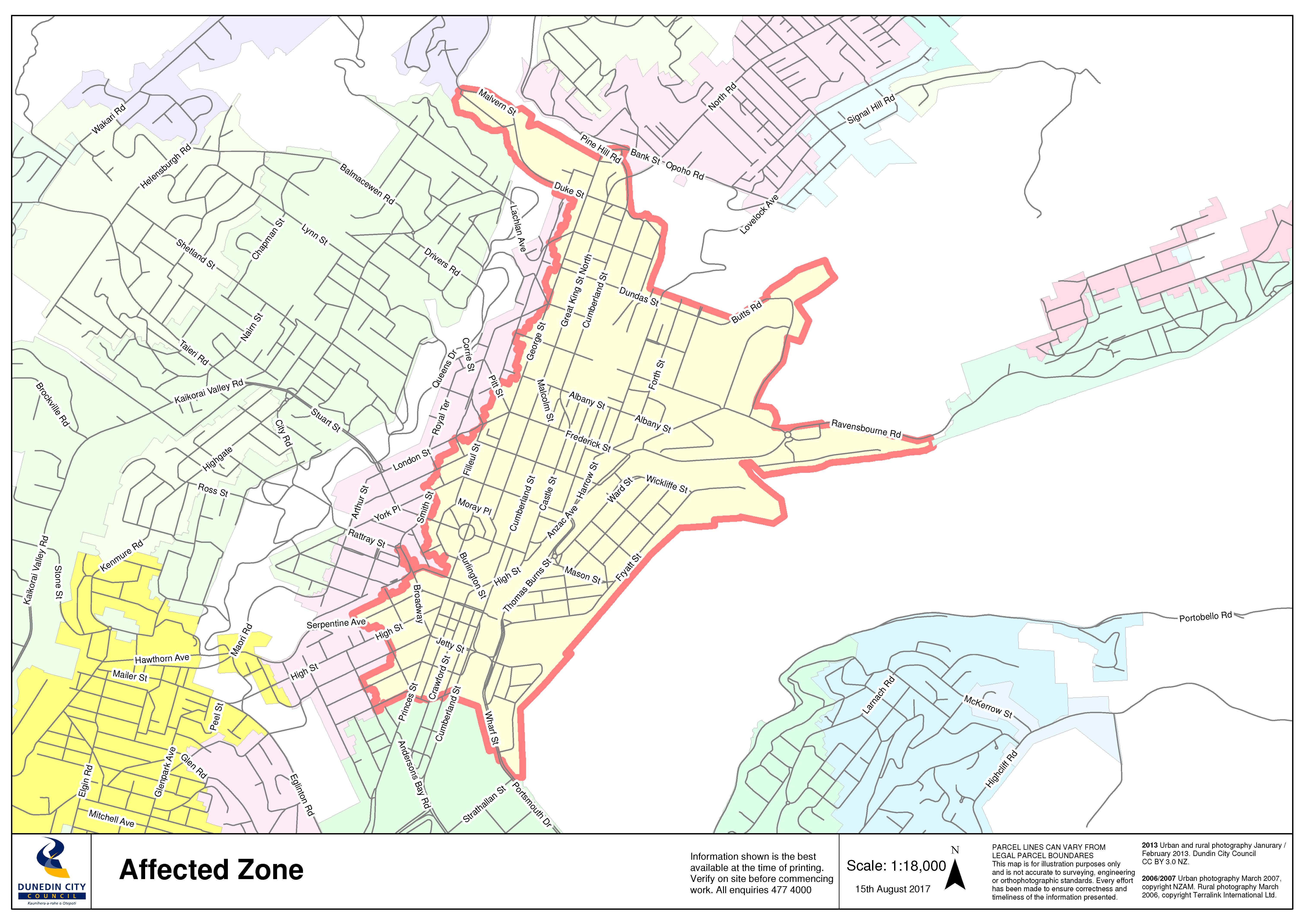 Map of affected are for Boil water notice, 15/08/2017