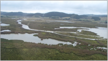 Waipori/Waihola Wetland Complex, looking east at Waihola outlet channels (February 2009)