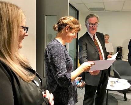 ORC Chief Executive Sarah Gardner, Cr Michael Deaker and Claire Concannon from the Wild Dunedin Podcast