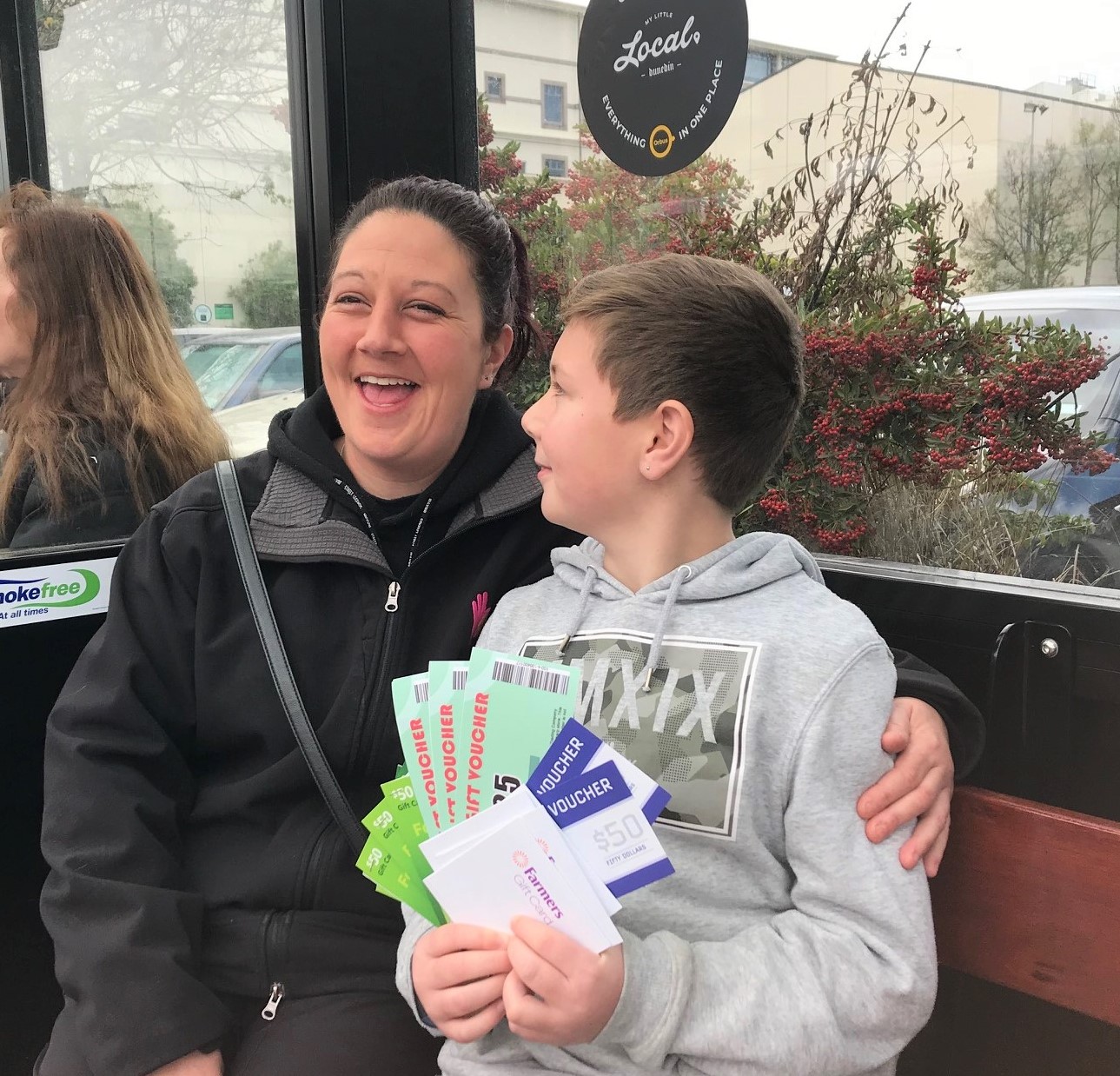 Kylie Milne, pictured with her 9-year old son Lucas at the Bus Hub, was one of our Orbus My Little Local competition winners.