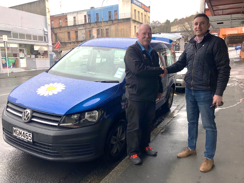 Here is Trevor Bolt (aka Bolty) from Driving Miss Daisy, Dunedin North with ORC Public Transport Team Leader Julian Phillips (on the right).