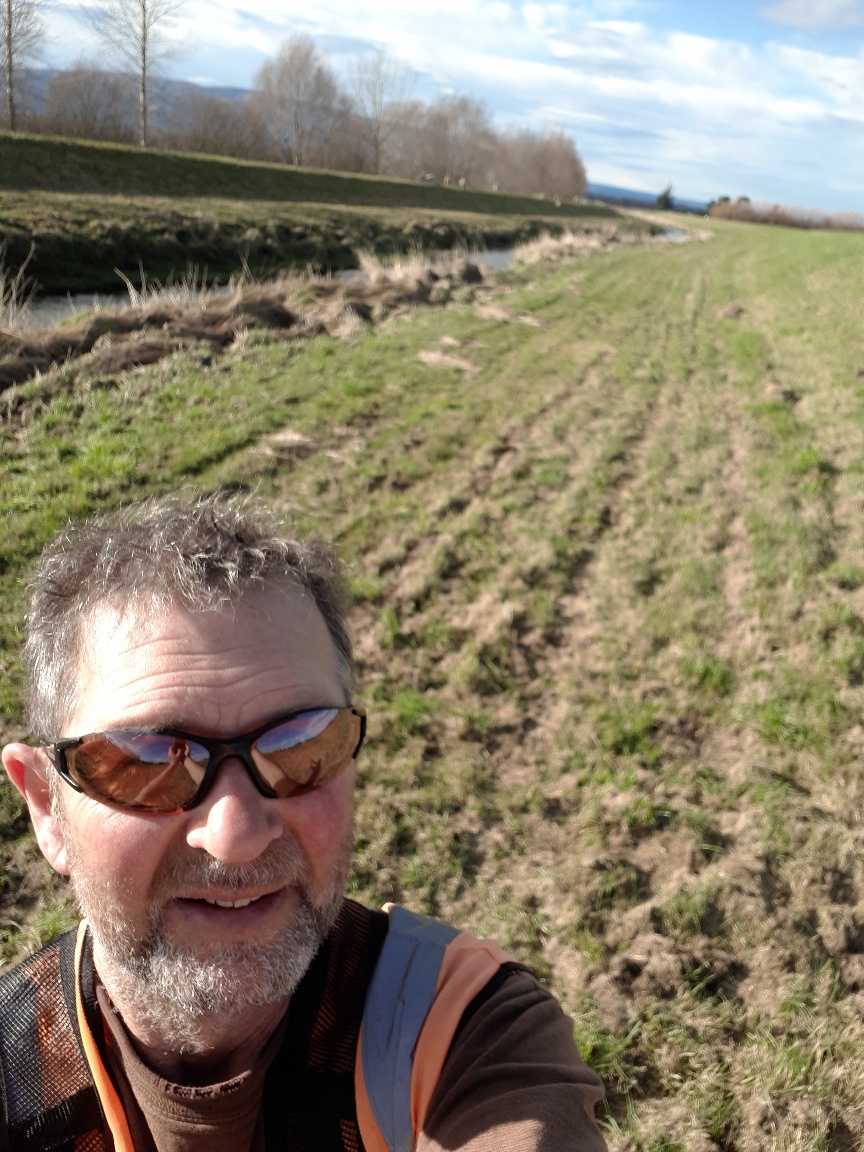 Garry inspecting the bank along Silver Stream, near Dunedin.