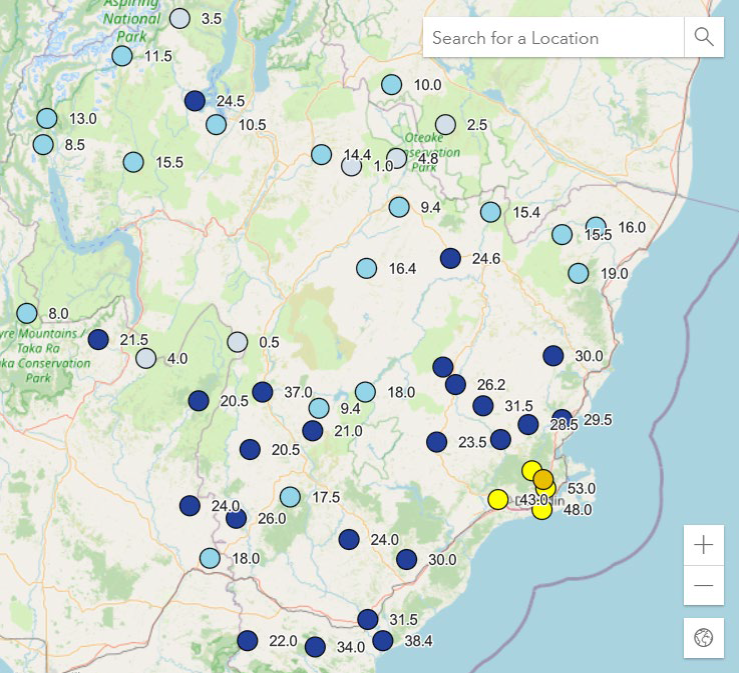 Map showing rainfall accumulation for the 24 hours until 8.30am Saturday, 28 June