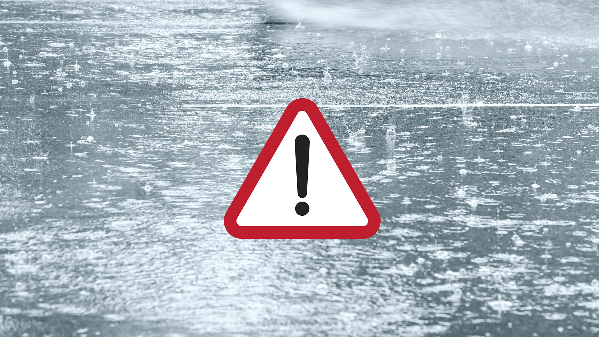 Rain Flow Warning - Smaller Exclamation on rainy background