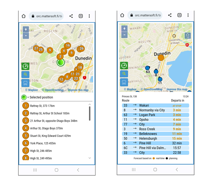 Use our real-time tracking to find where your bus is. The green dot is your location. The orange dots are bus stops. The blue moving dots are buses on their way. Select your nearest orange dot and you will see all the buses due at that stop and by when.