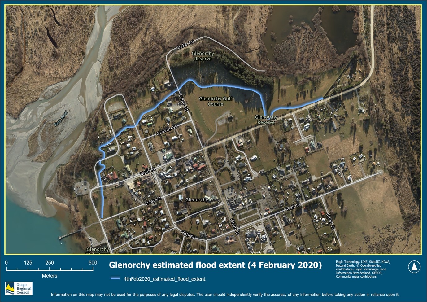 Estimated Flood Extent In Glenorchy During The February 2020 Flood Event