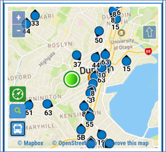 If you would like to view all buses around the city, not just the ones coming through your bus stop, you can use the bus icon button to display all buses.