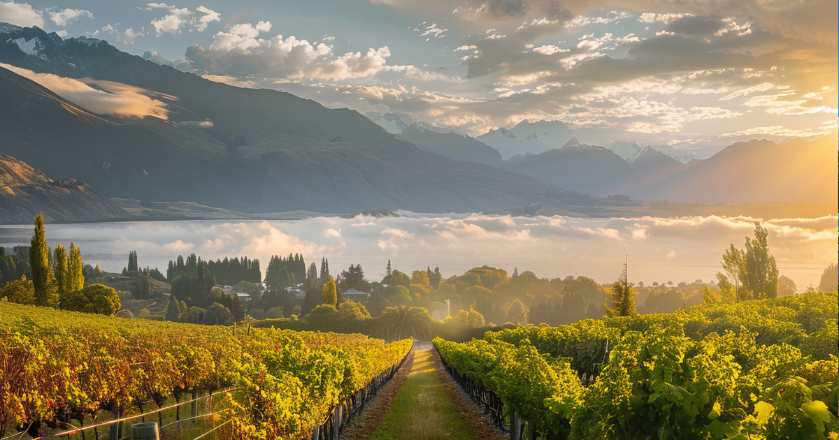 Serene Morning On Vineyard Overlooking Lake Wanaka