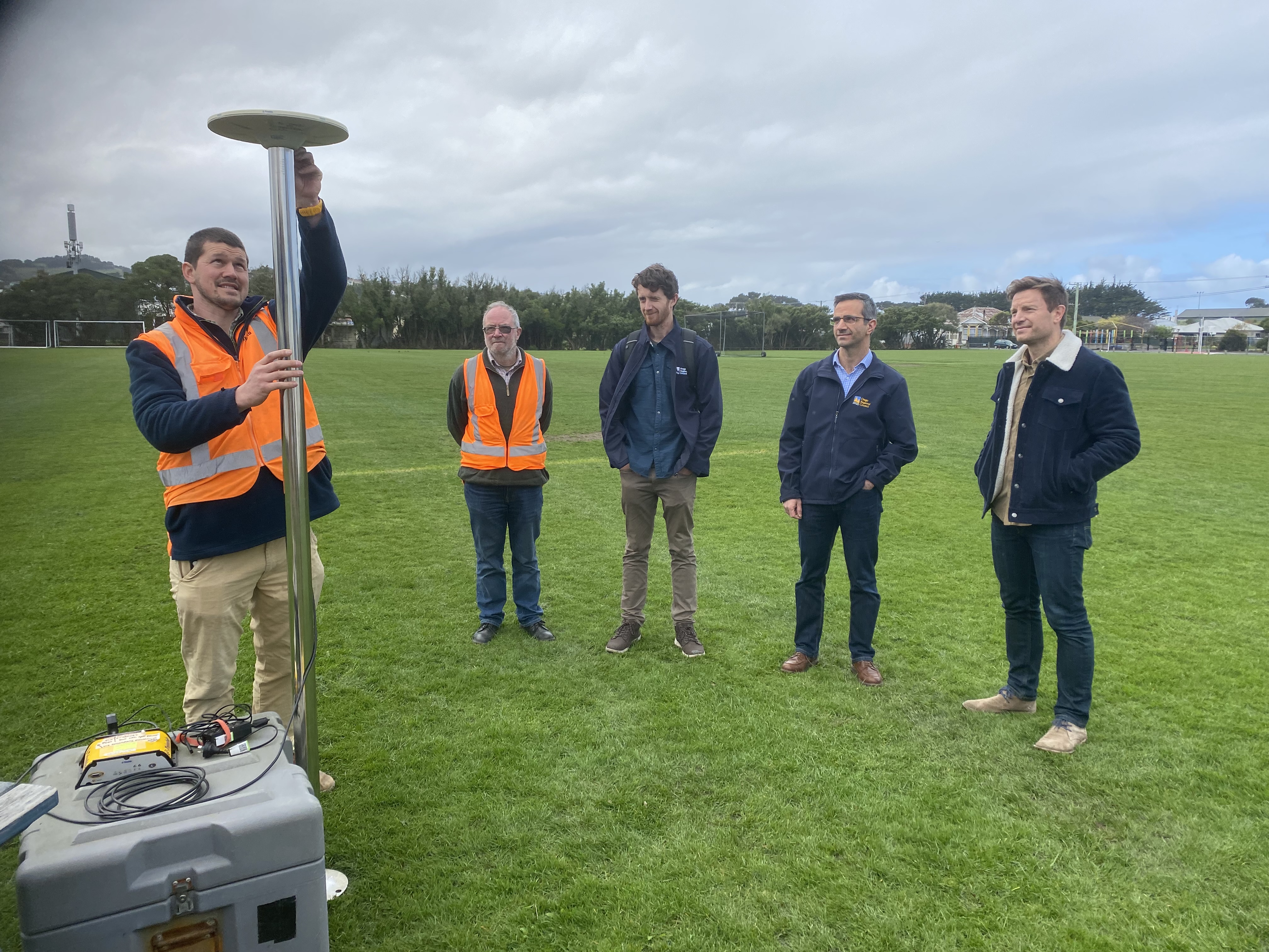 (From L R) University Of Otago, School Of Surveying’S Senior Technician Craig Tiley, Senior Lecturer Paul Denys, ORC’S Natural Hazard Analyst, Julion Wright, Manager Natural Hazards, Dr Jean Luc Payan And DCC’S Pro