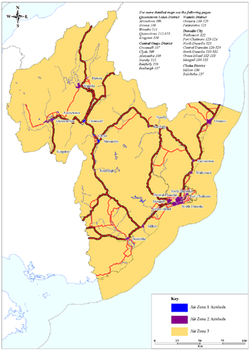 Map of Otago showing Air Zones 1, 2 and 3