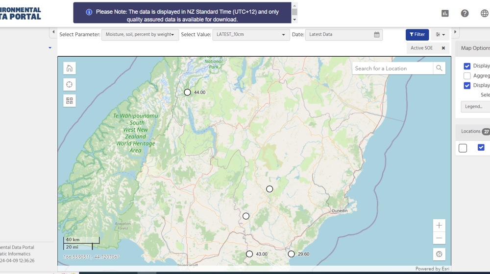 Screen Shot Of EDP Soil Moisture Levels In Otago Edp 9 April 2024