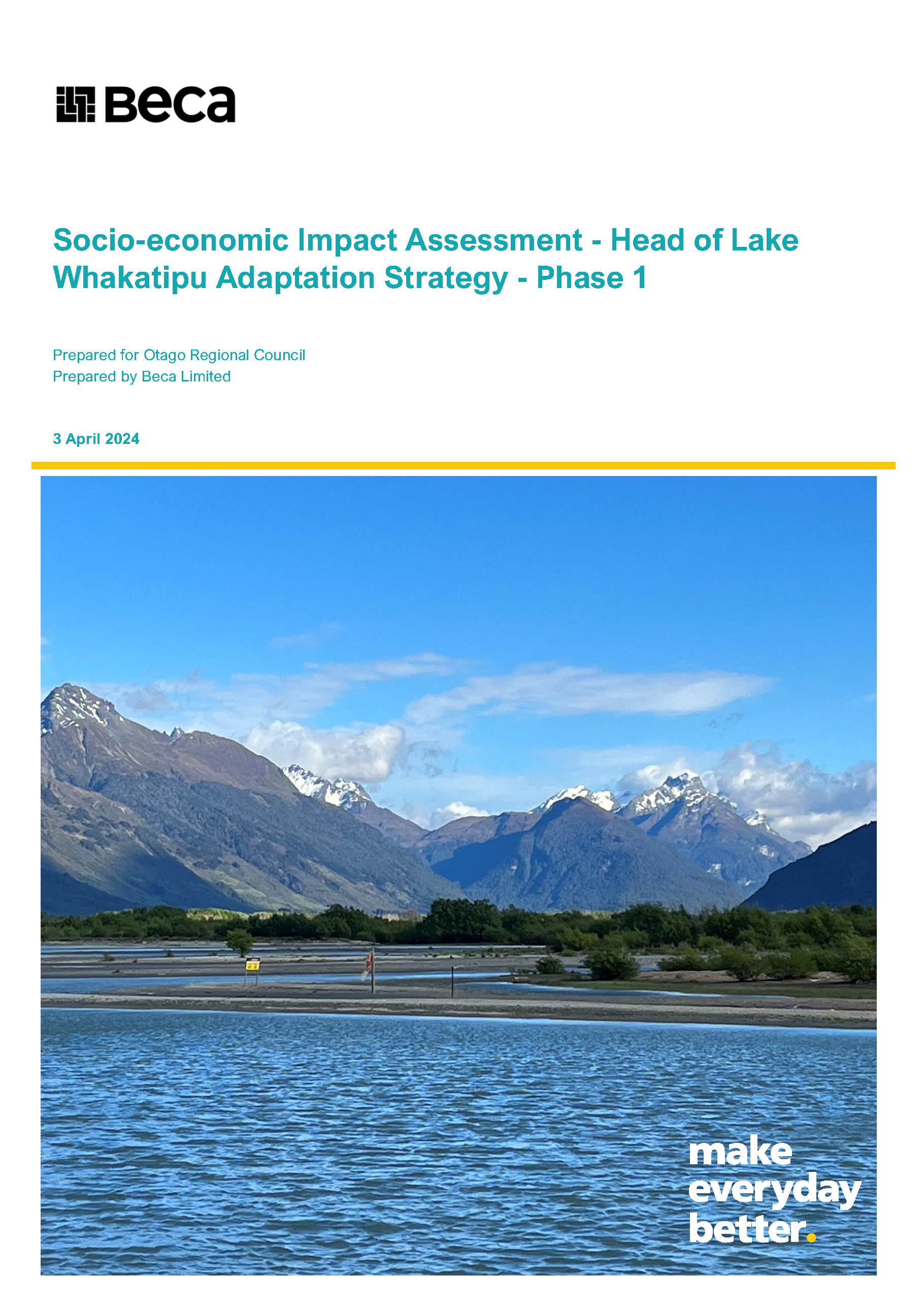 Cover Beca (2024) Socio Economic Impact Assessment Head Of Lake Whakatipu Adaptation