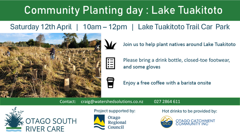 Community Planting Day at Lake Tuakitoto flyer